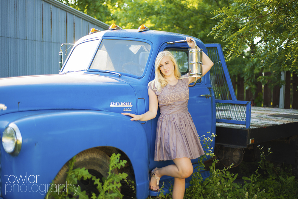 Beautiful Senior Portrait Iowa City with Blue Chevy PickUp